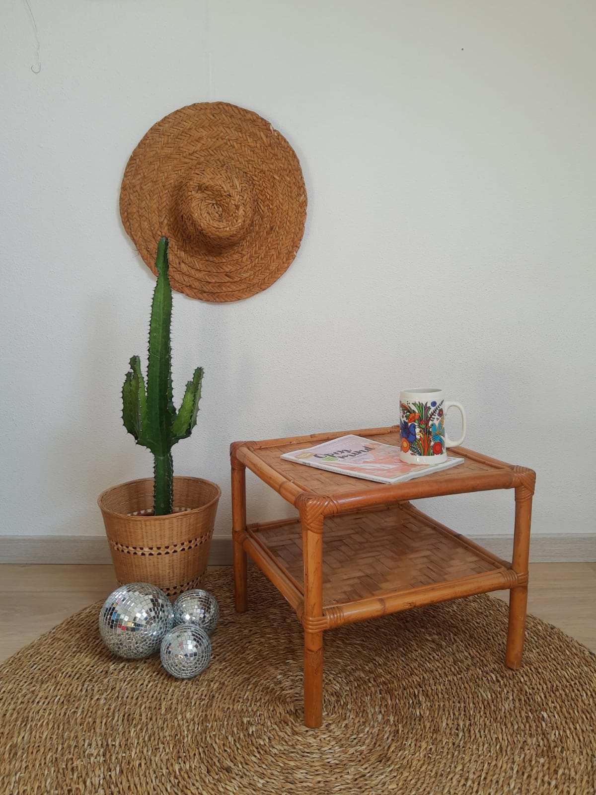Square bamboo coffee table 70s - vintage