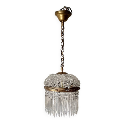 Suspension montgolfière en laiton et pampilles  en cristal
