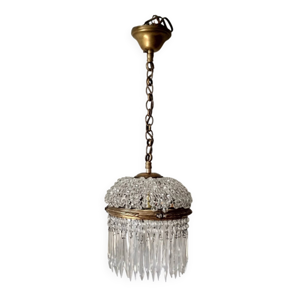 Suspension montgolfière en laiton et pampilles en cristal