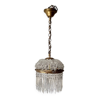 Suspension montgolfière en laiton et pampilles  en cristal