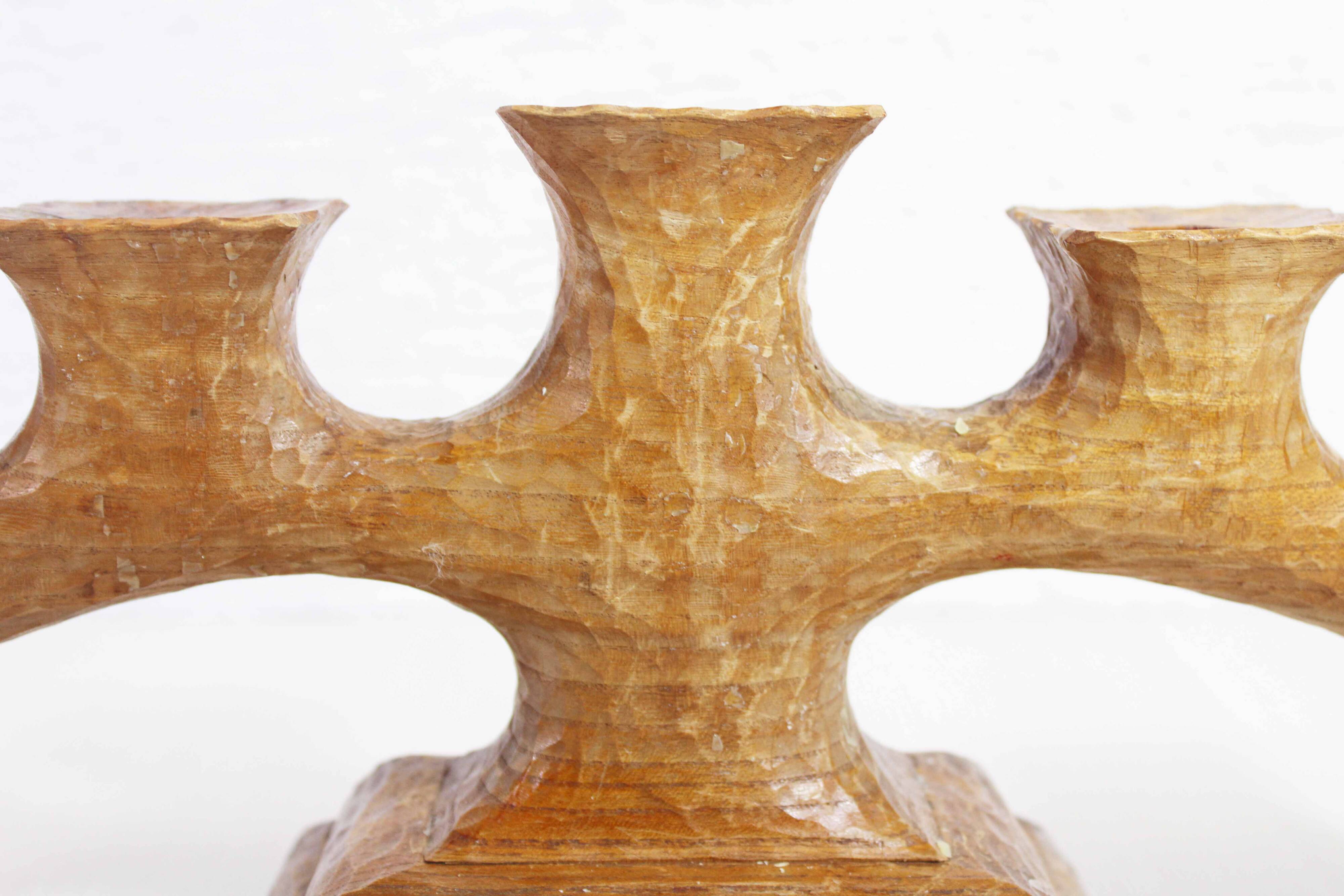 Anthroposophical candle holder in carved wood