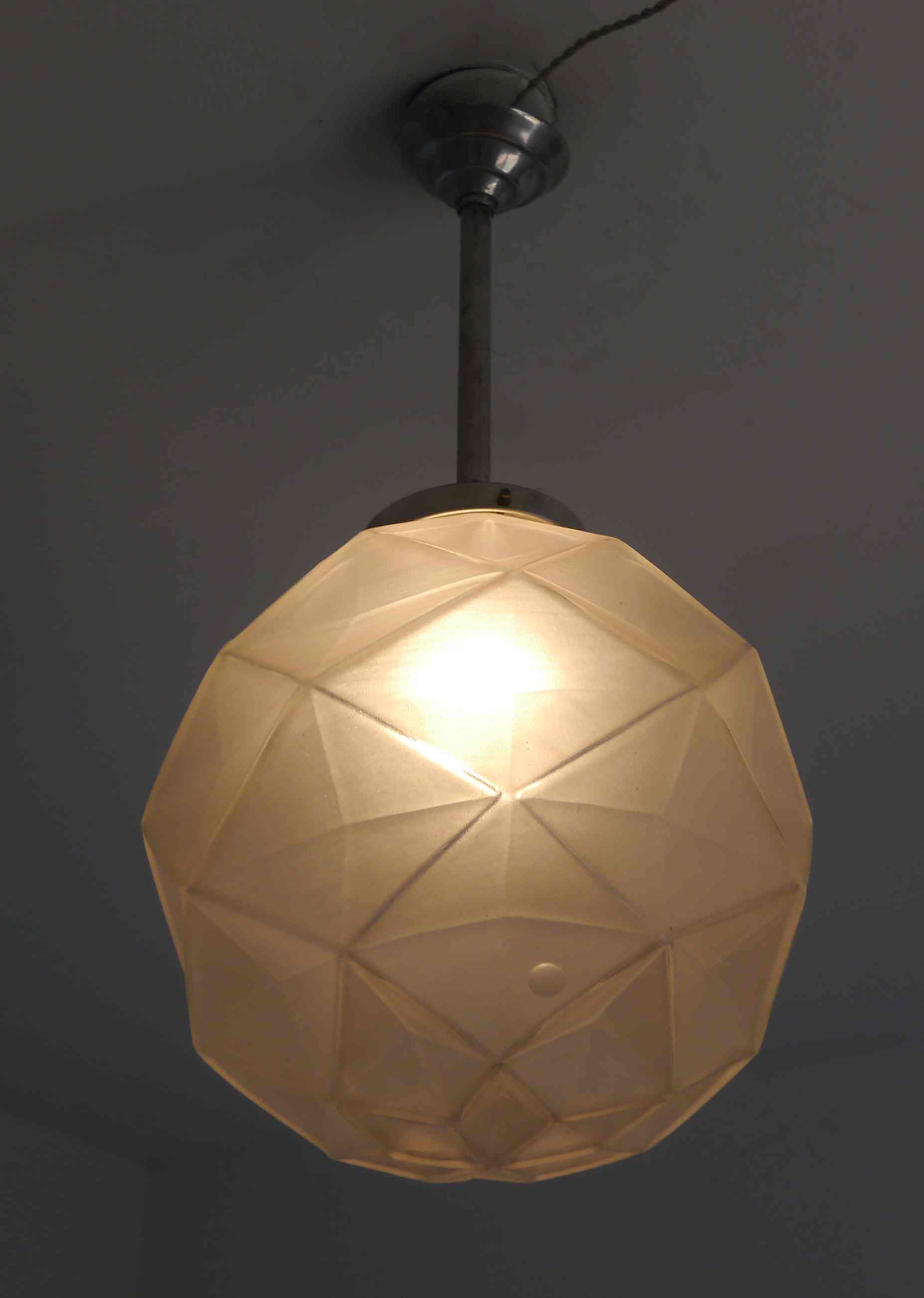 Art Deco faceted pressed glass globe pendant light