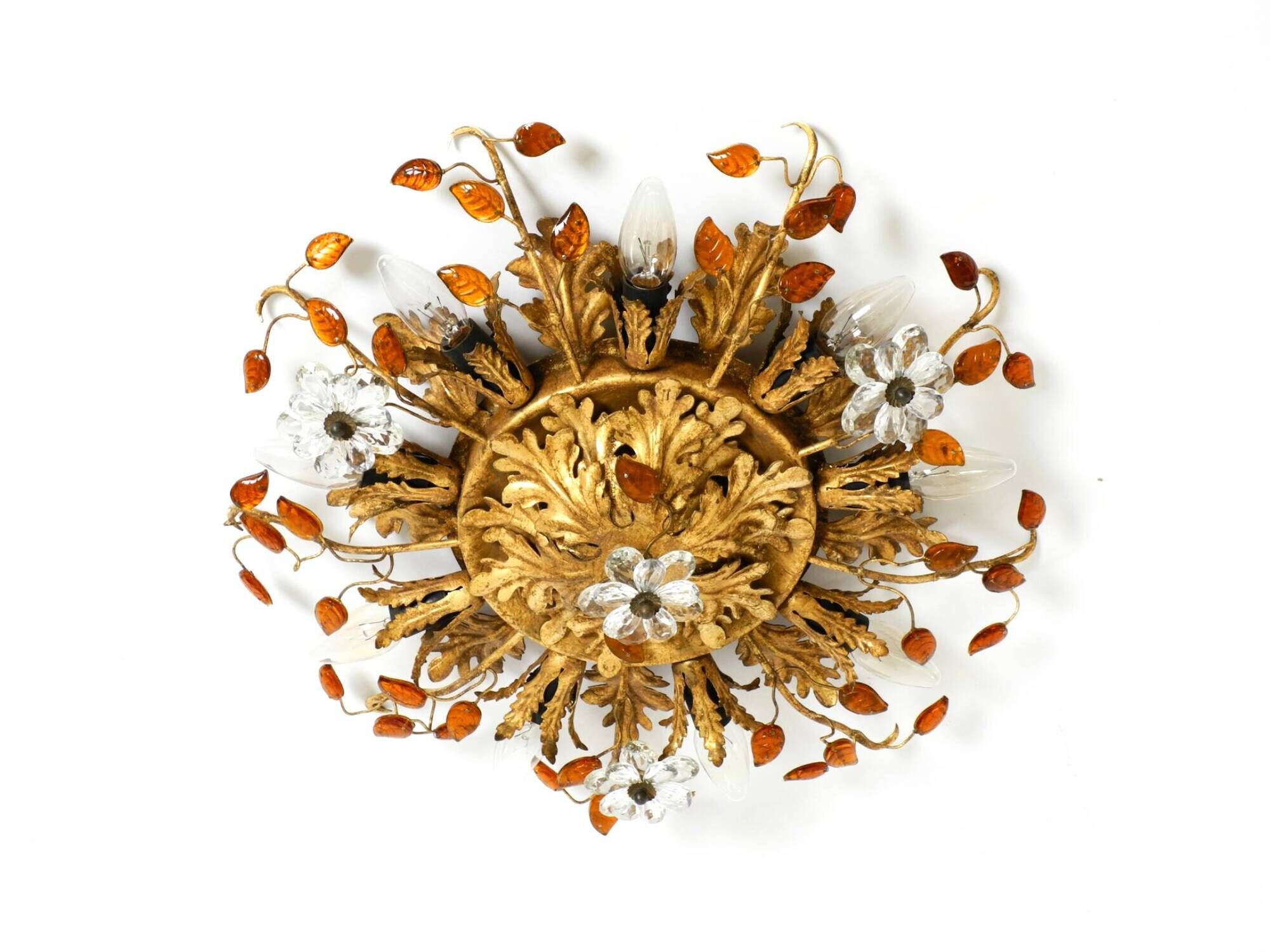 Large gilt Italian ceiling lamp from the 1960s by Banci Firenze with 9 sock