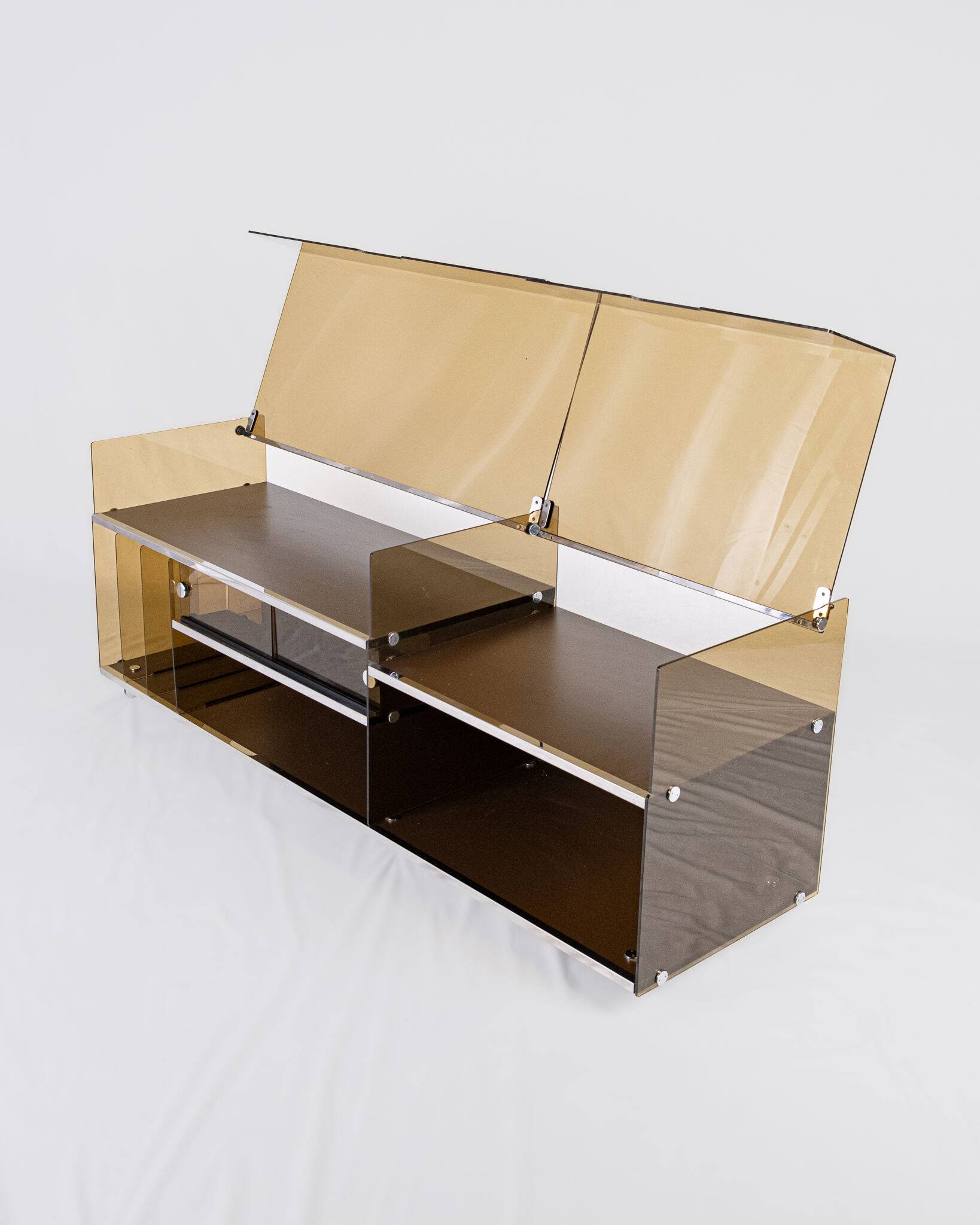 Enfilade or hi-fi unit in smoked plexiglass, France, 1970s