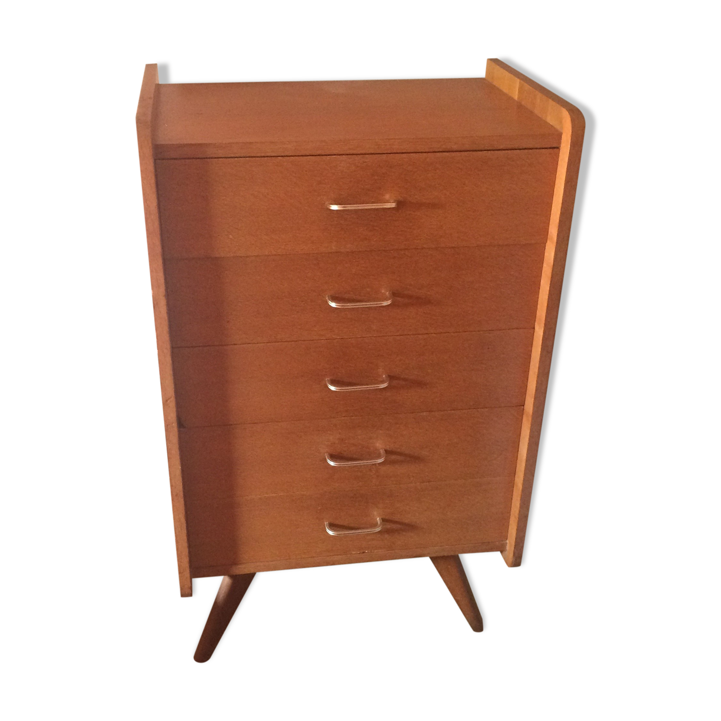 Commode 5 tiroirs en chene blond.