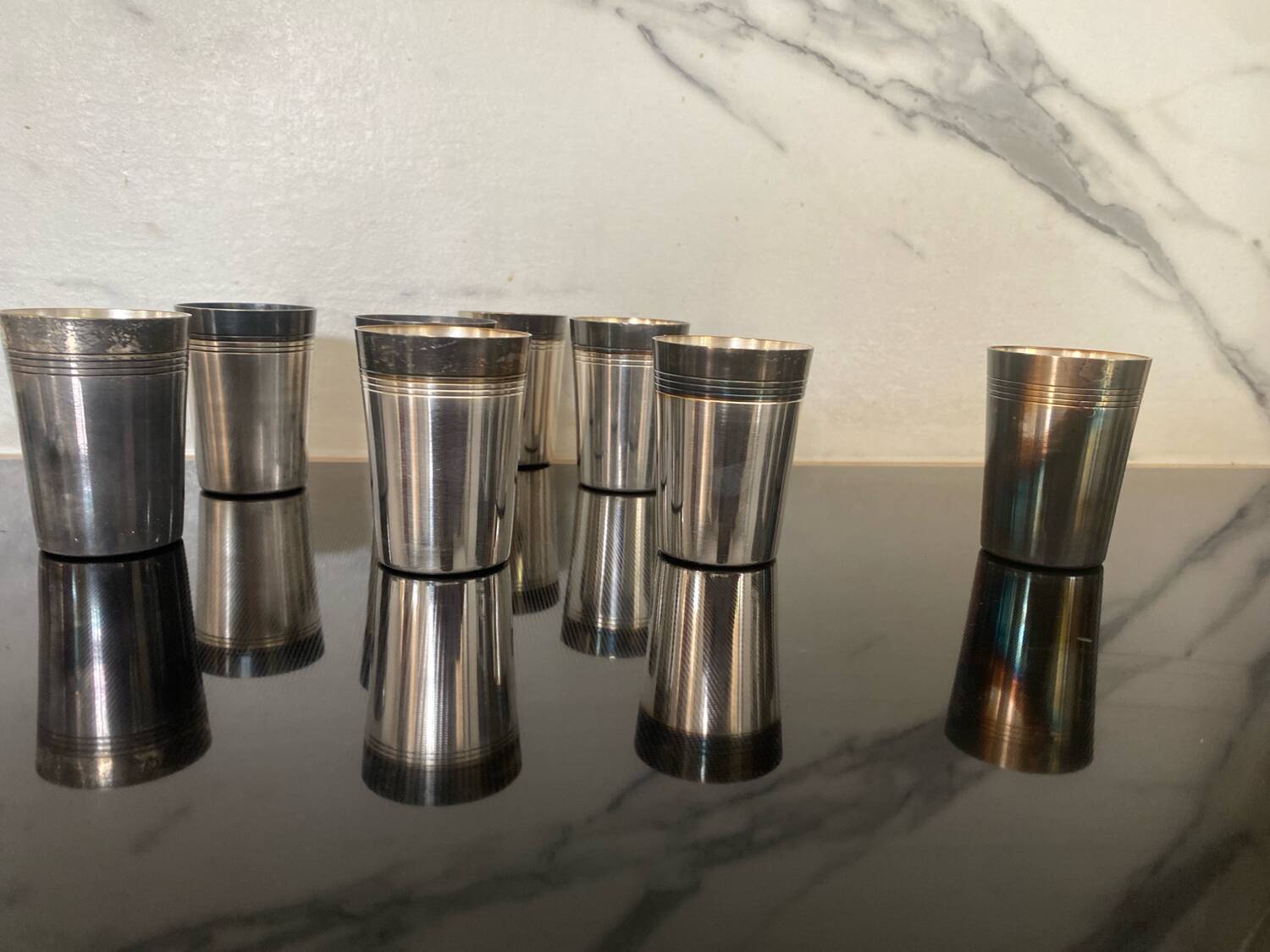 8 vintage silver-plated metal glasses