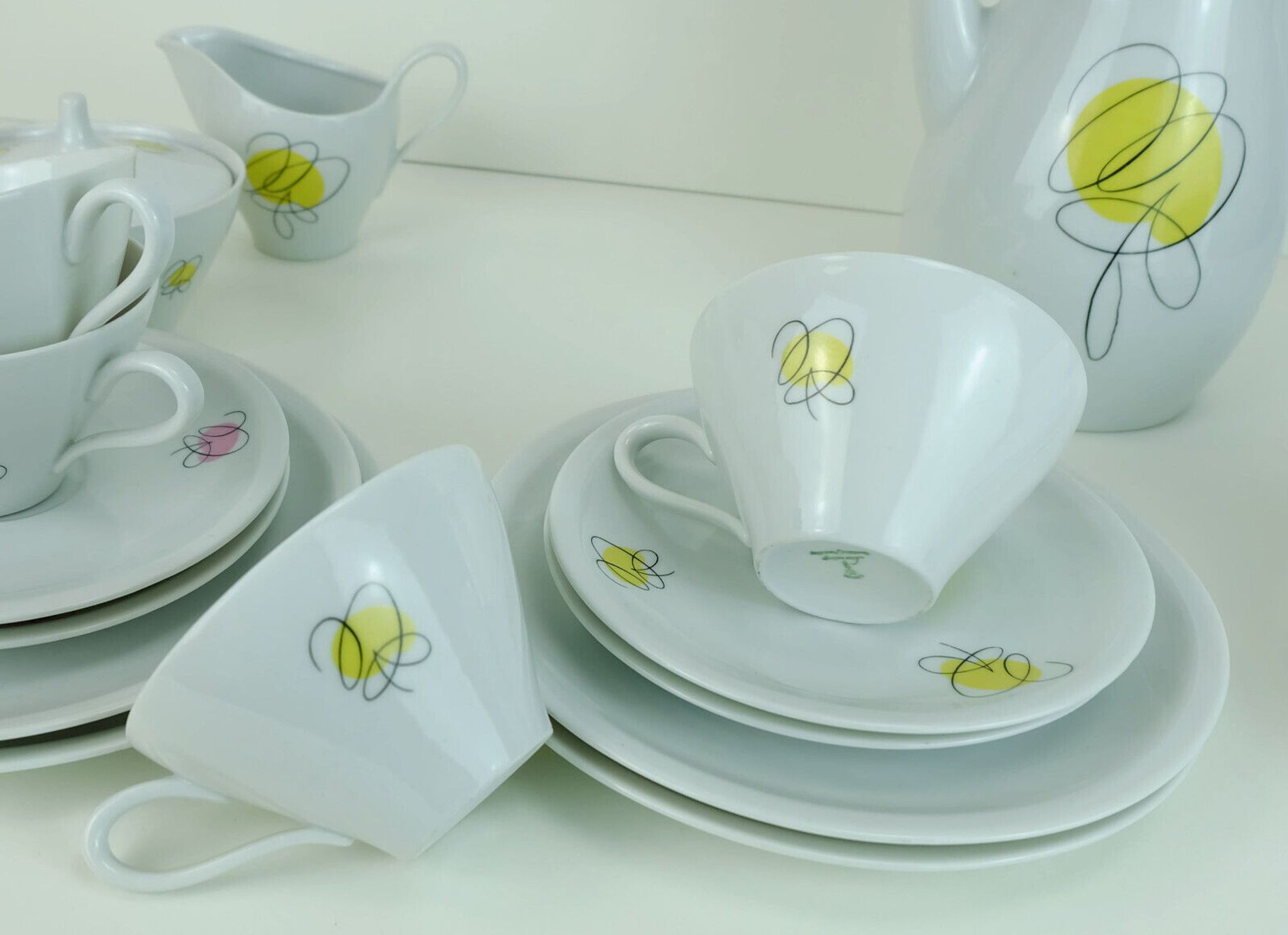 Mid century coffee crockery schirnding bavaria abstract decor in pastel colors 1950s