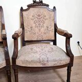 Pair of Louis XVI style queen-style armchairs in richly carved wood