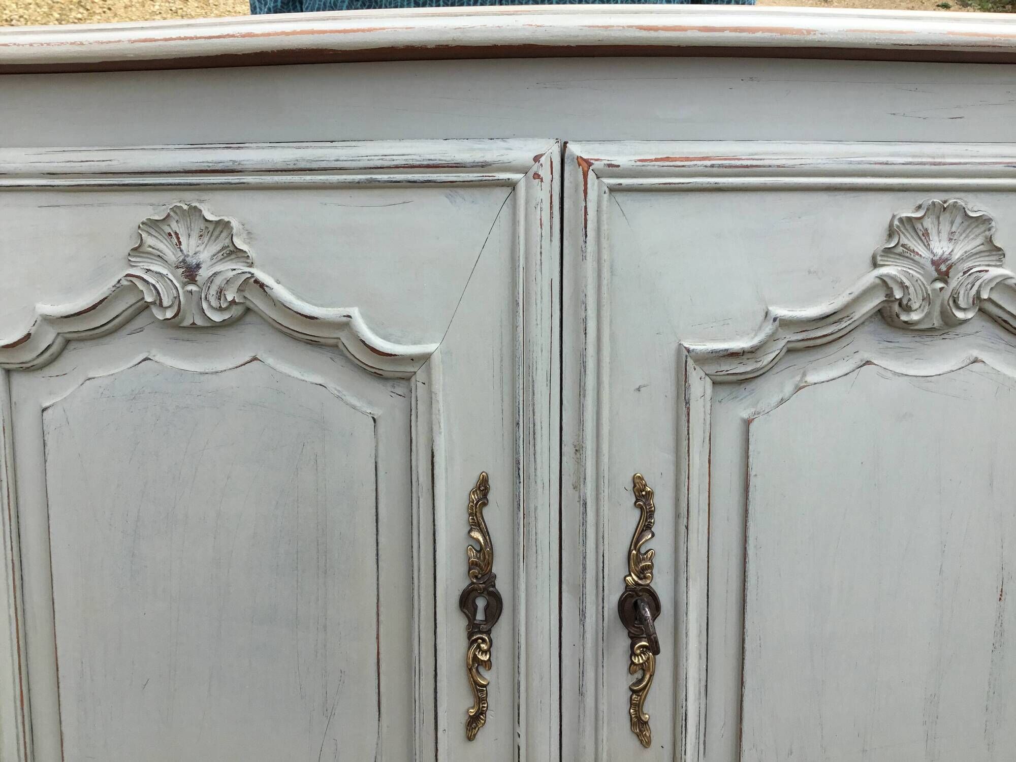Louis XV style sideboard in cherry wood, revamped with Versailles parquet flooring