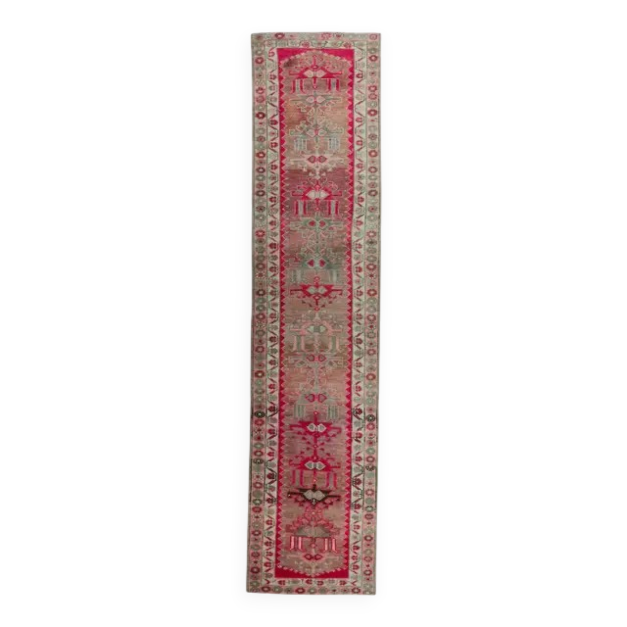 Vintage Turkish Hand-Knotted Pink Runner Rug 90x388