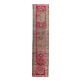 Tapis coureur vintage turc noué à la main rose 90x388
