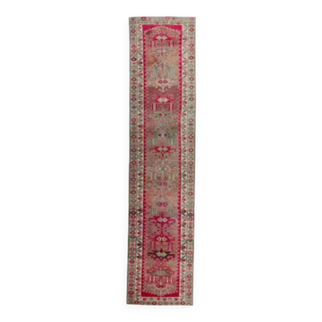 Vintage Turkish Hand-Knotted Pink Runner Rug 90x388