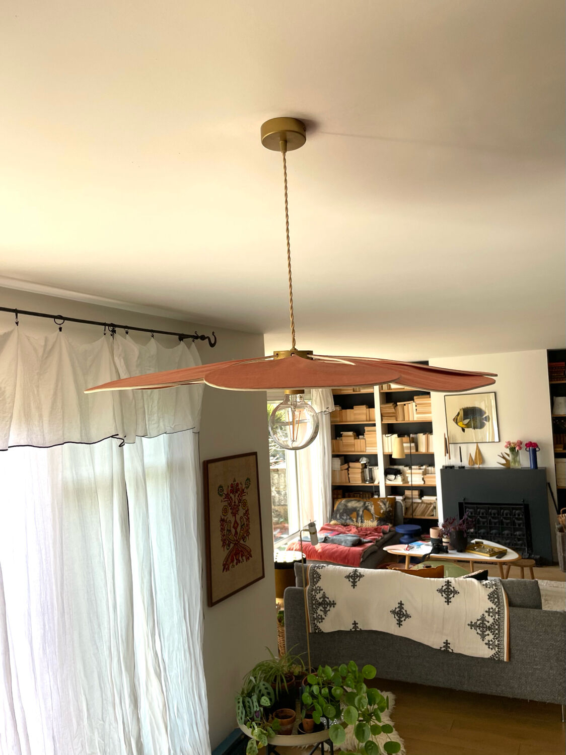 Linen and rattan pendant light