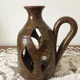 Brown stoneware tealight holder with handle