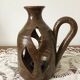 Brown stoneware tealight holder with handle