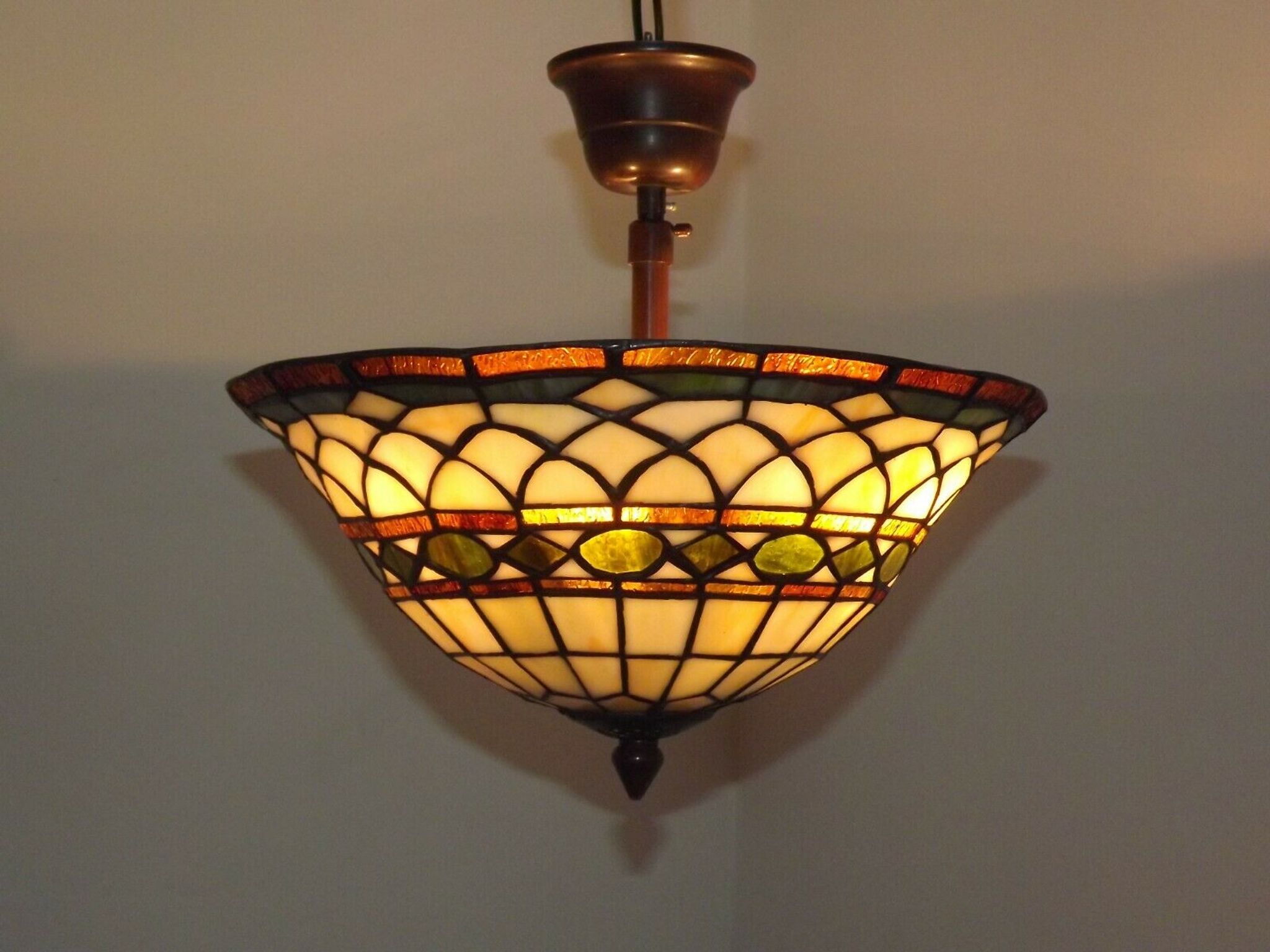 Vintage french 3 light leaded glass tiffany up light with adjustable height 3273