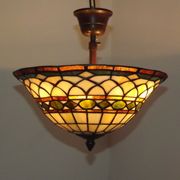 Vintage french 3 light leaded glass tiffany up light with adjustable height 3273