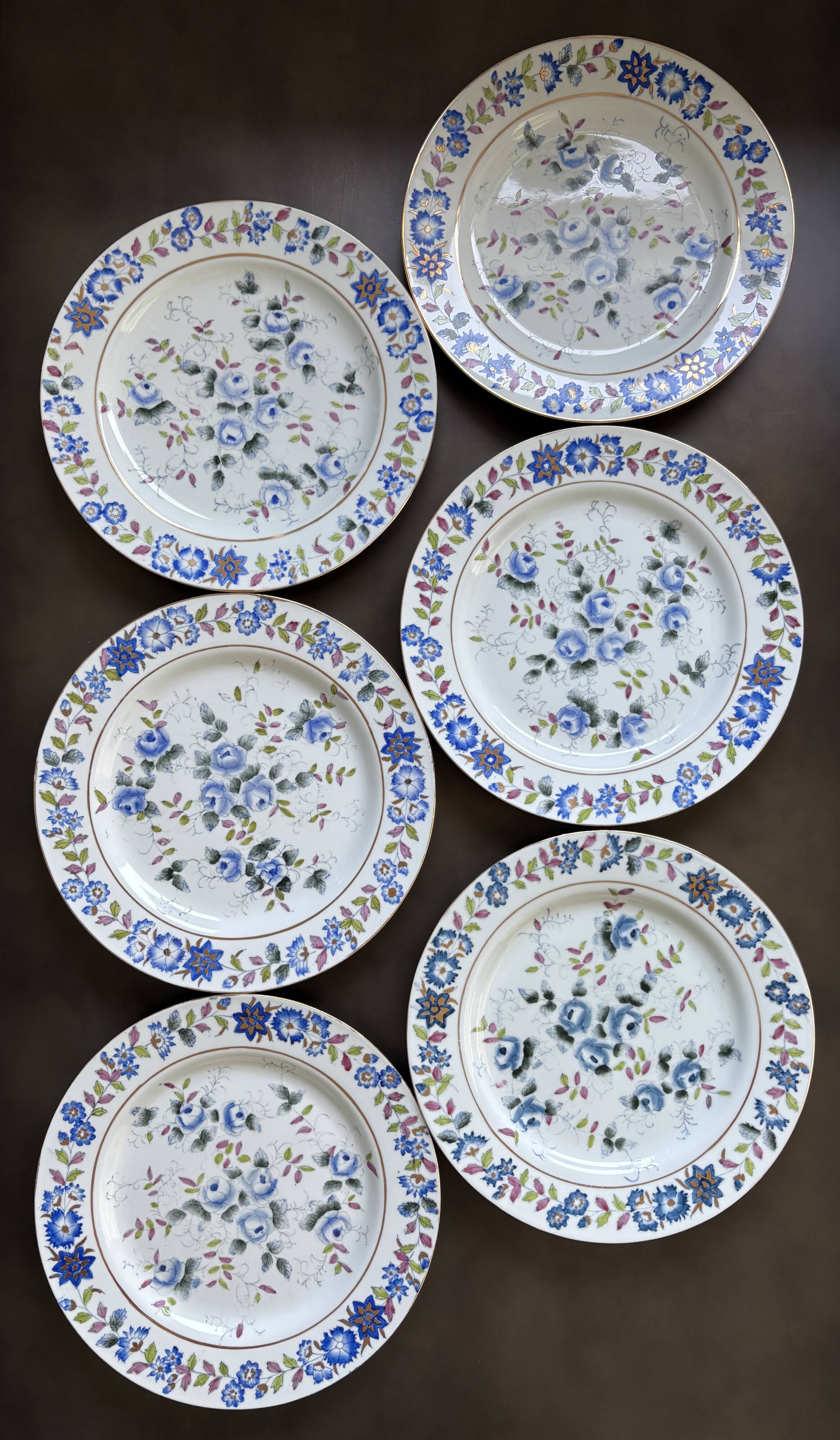 Lot de 6 assiettes plates florales vintage