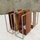 Minimalist metal and camel leather magazine holder