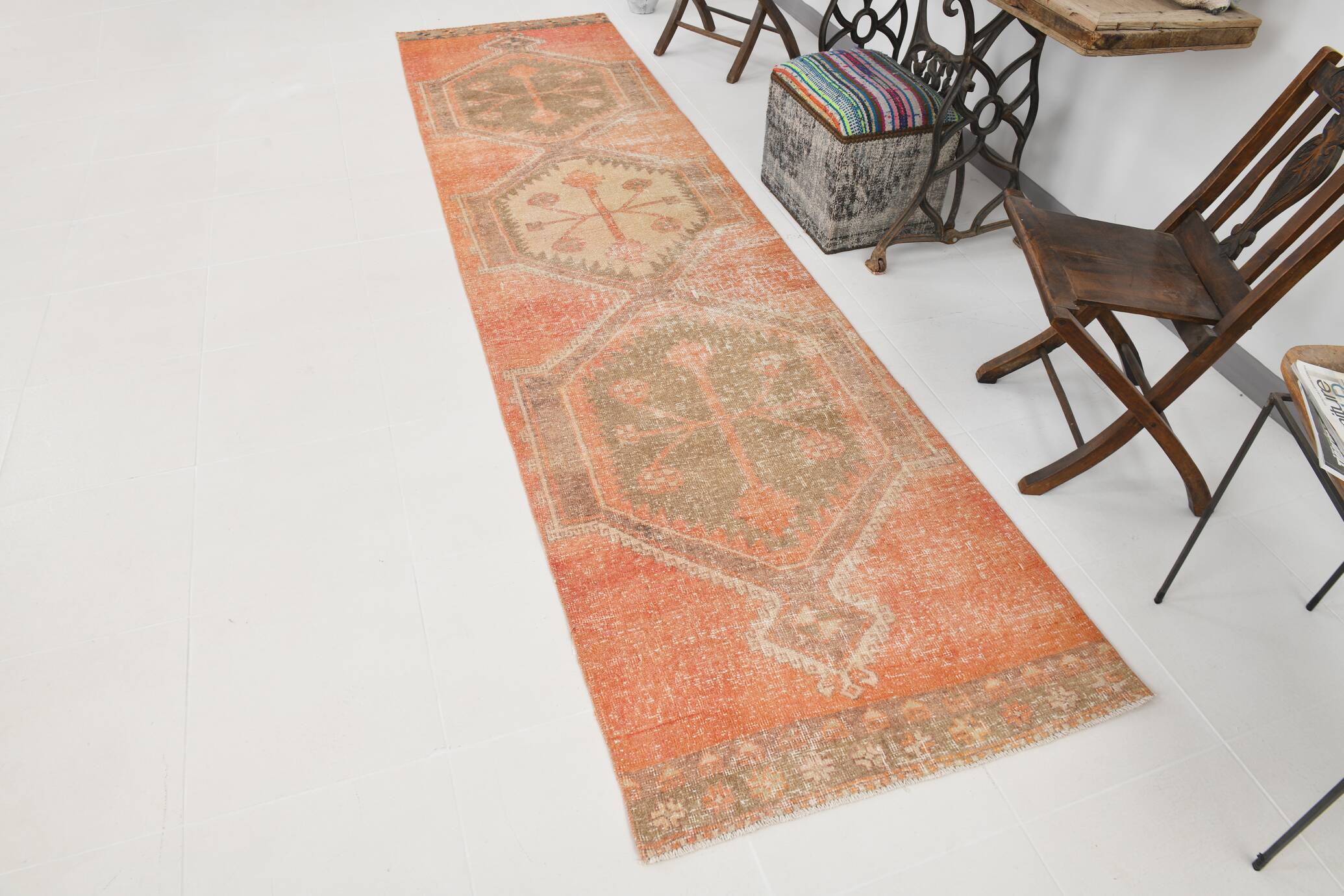3x12 Pumpink Orange Classic Vintage Runner Rug, 90x353Cm SK 20811