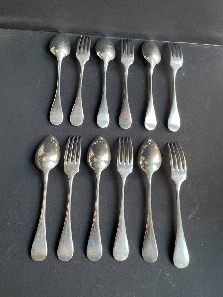 Box of 6 forks and 6 table spoons Christofle “Baguette” collection
