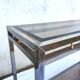 Table console vintage métal laiton et verre fumé biseauté
