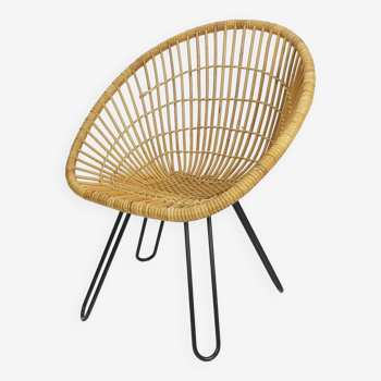 1960s mid century armchair bamboo wicker with hairpin legs