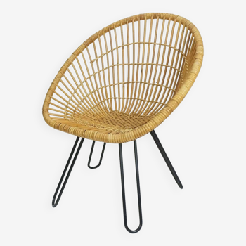 Non. 2 sur 3 - FAUTEUIL du milieu du siècle en osier de bambou des années 1960 avec pieds en épingle à cheveux