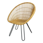Non. 2 sur 3 - FAUTEUIL du milieu du siècle en osier de bambou des années 1960 avec pieds en épingle à cheveux