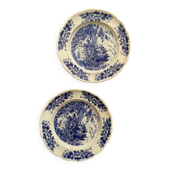 2 assiettes fleurs bleues BP