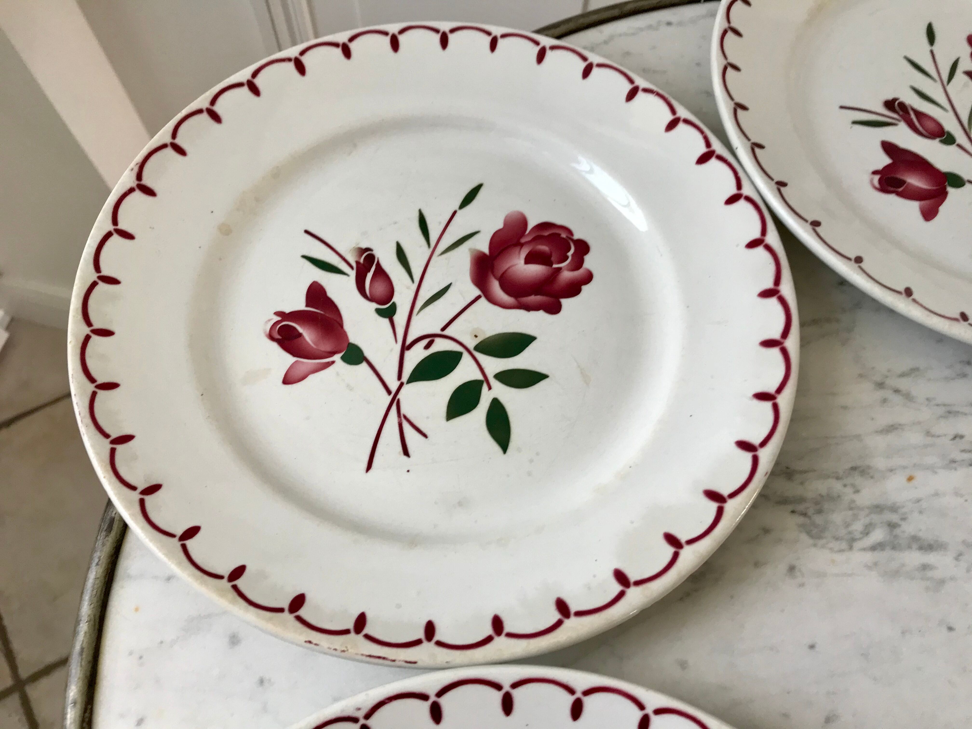 Set of 5 flat plates Badonviller with flowers 30s
