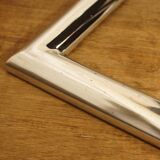 Cantilever chair with chrome metal armrests & blue wool