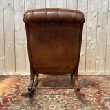 Rocking-chair Chesterfileld en cuir