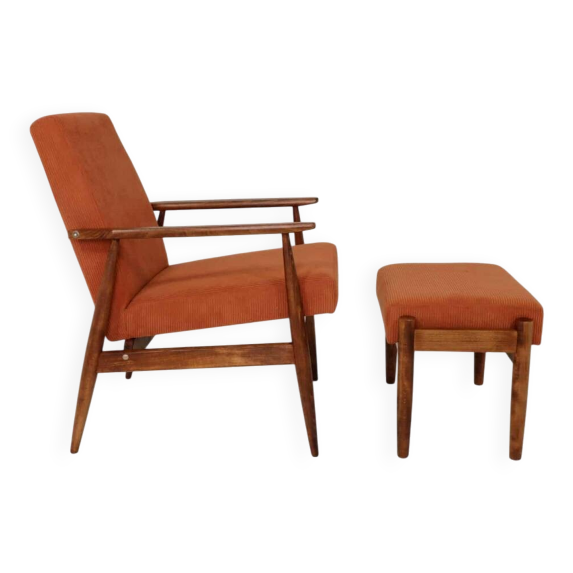 Vintage armchair pumpkin orange corduroy design by H.Lis