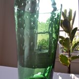 Very large vase 35 cm in green bullicante glass Murano or Empoli Italy 1960