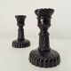 Pair of vintage 60s candlesticks in black opaline