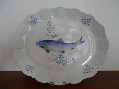 Fish plate limoges "corail la mer" porcelain a. giraud & cie sauviat