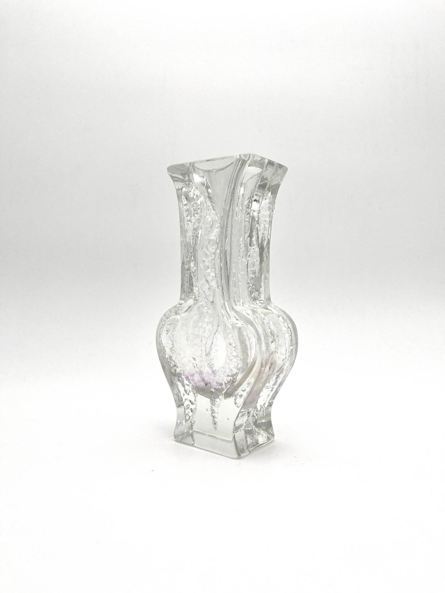 Brutalist Vase Ingrid Glashütte 3085 Transparent Glass 70s