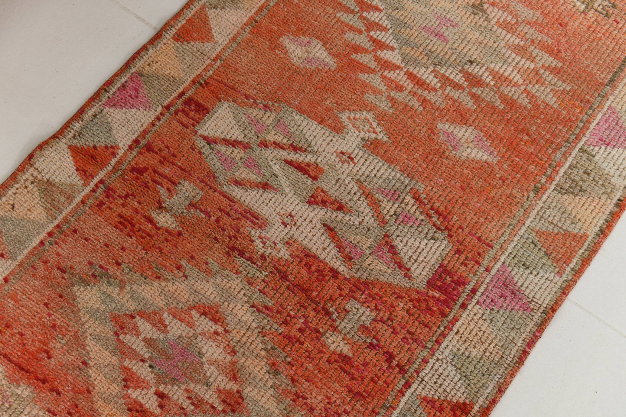 3x13 Faded Somon Distressed Hanmade Rug, Vintage Turkish Runner, 84x390Cm
