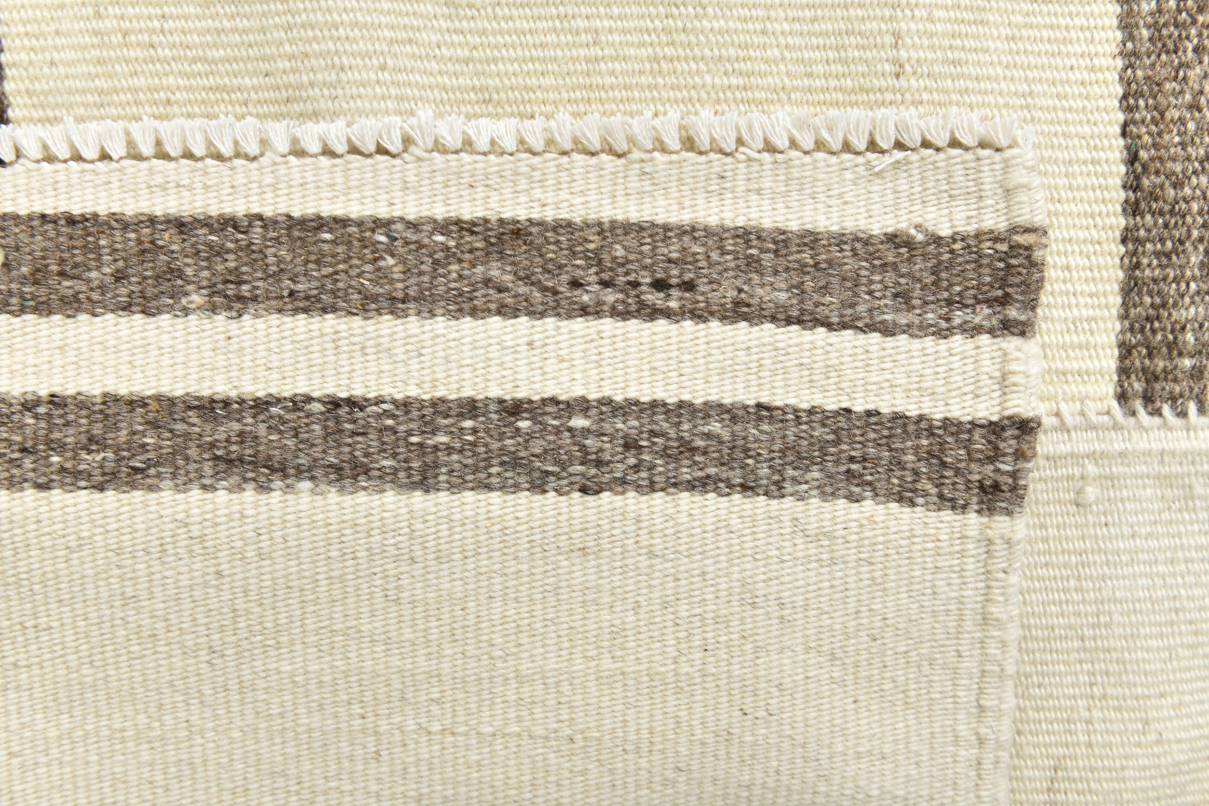 8x10 Large Beige & Brown Striped Pattern Handwoven Kilim Rug, 246x316 Cm
