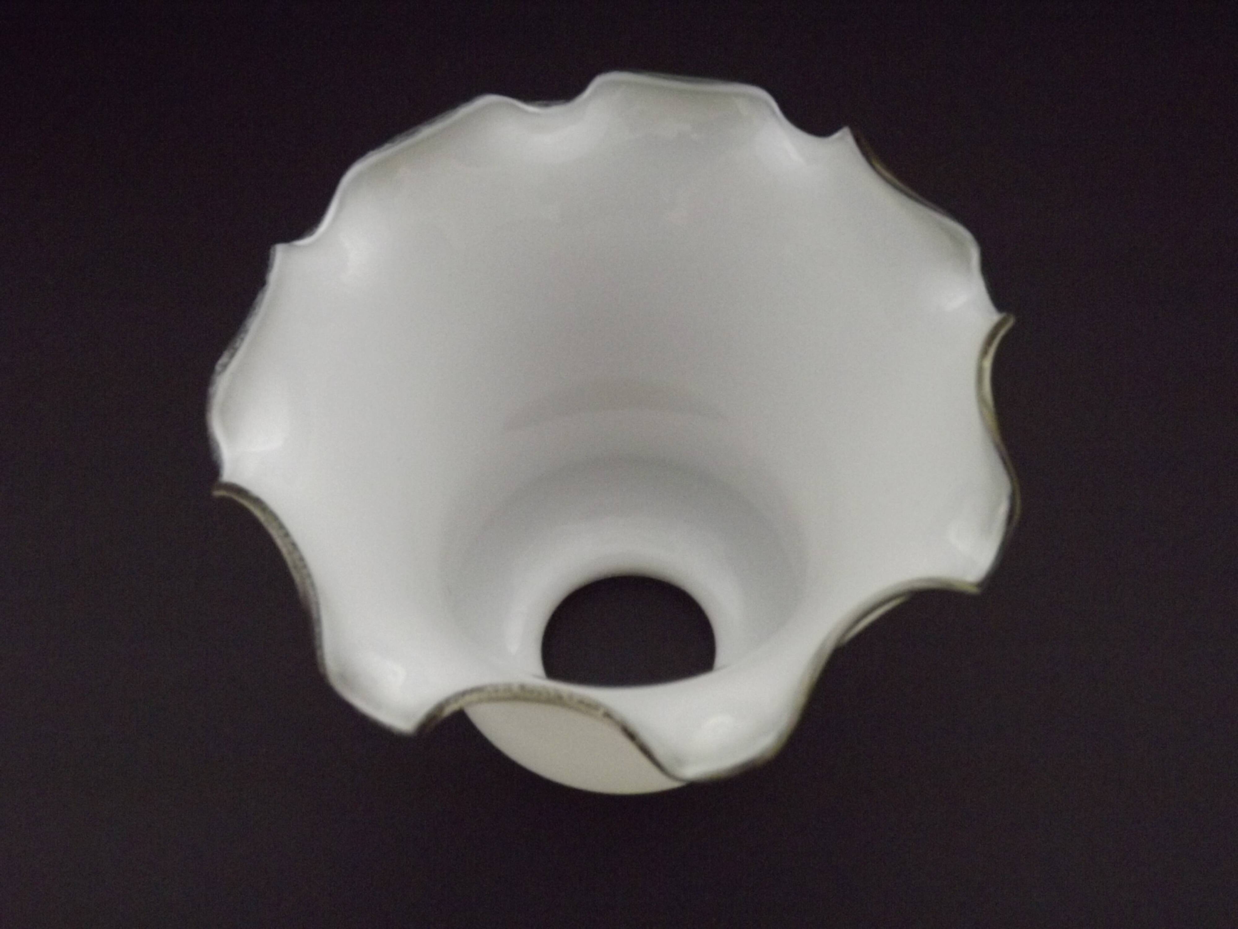 White Opaque Glass Bell Shaped Shade With Contrasting Frilled Edge