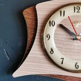 Vintage formica clock silent asymmetrical wall pendulum "Jura bois"