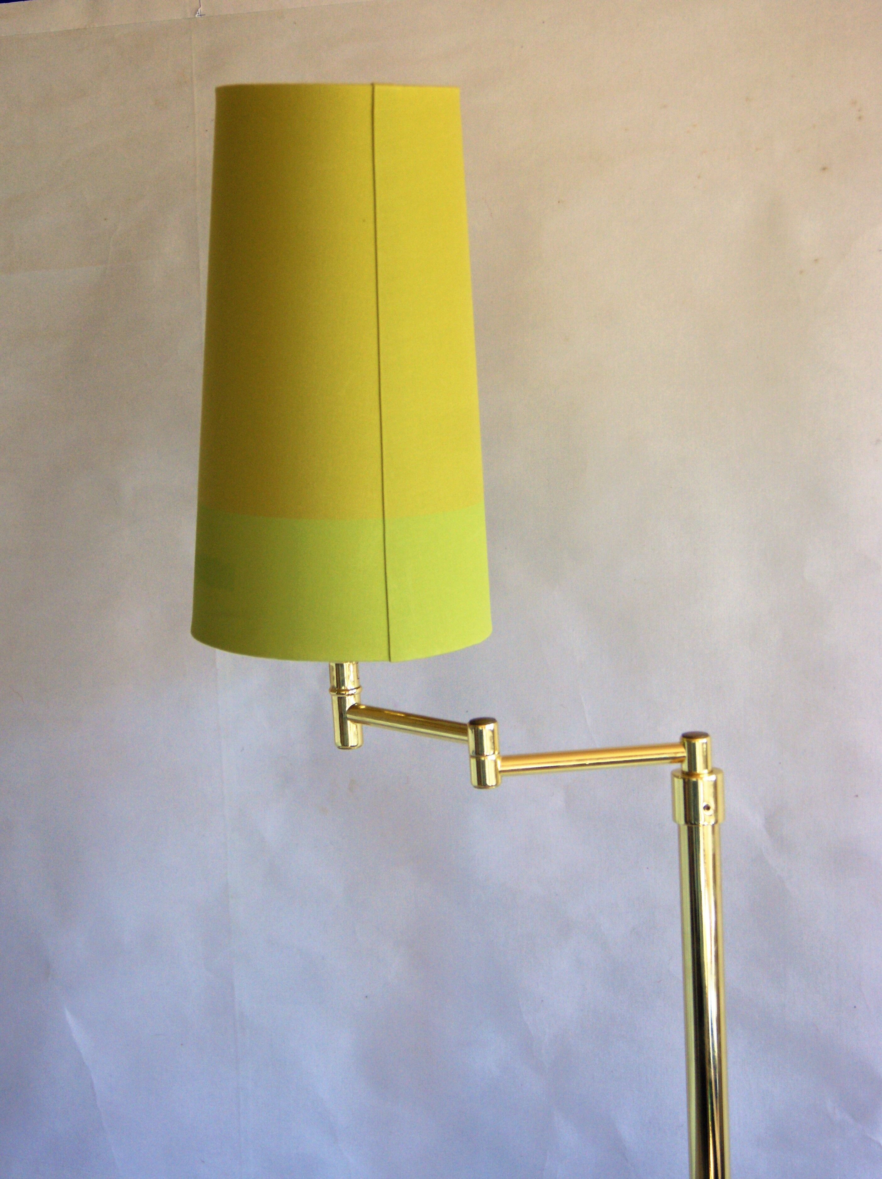 Vintage ikea brass swing arm floor lamp with pastel green fabric shade