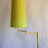Vintage ikea brass swing arm floor lamp with pastel green fabric shade