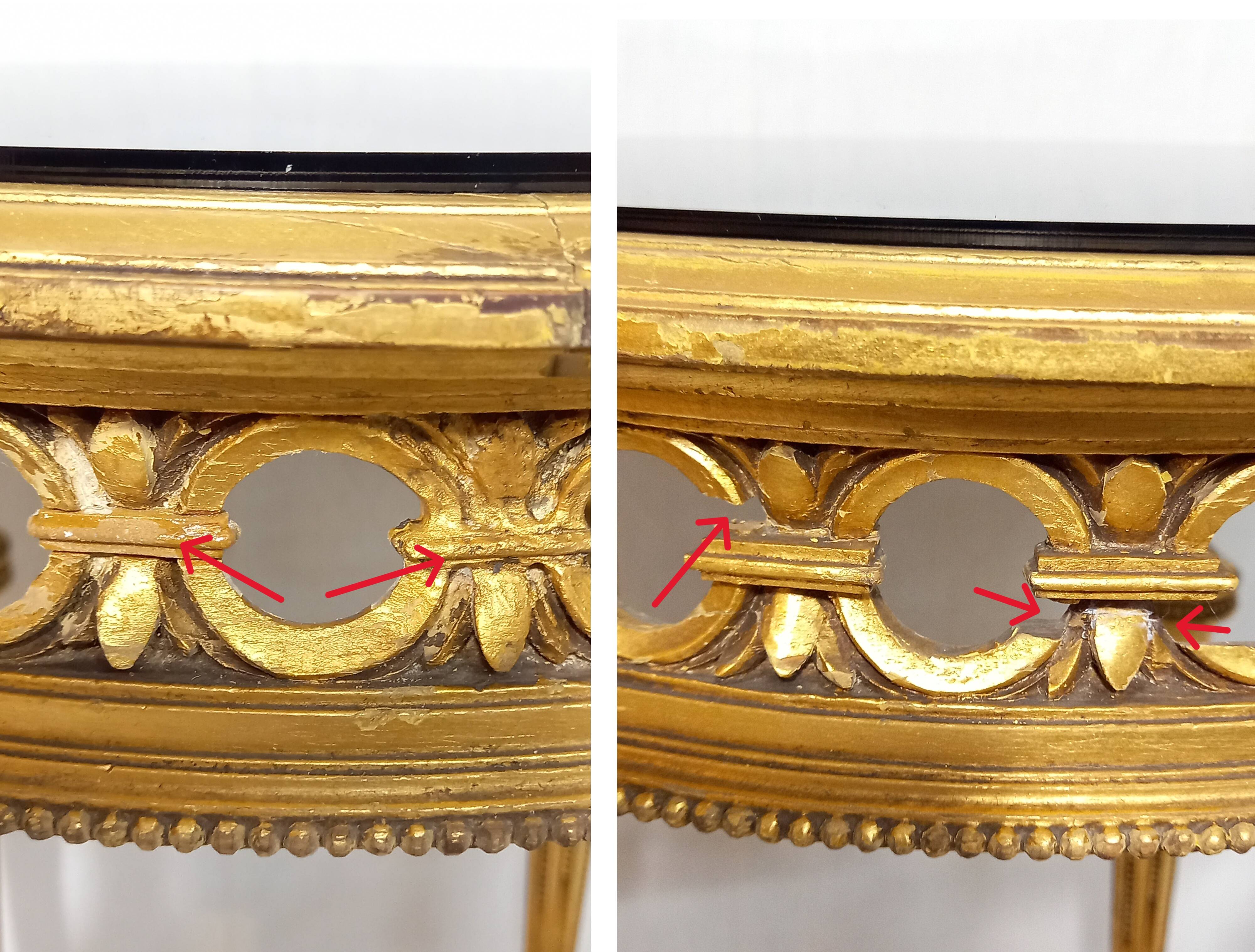 Napoleon III Pedestal Table (late 19th C.) Gilded and Carved Wood with Modern Black Top