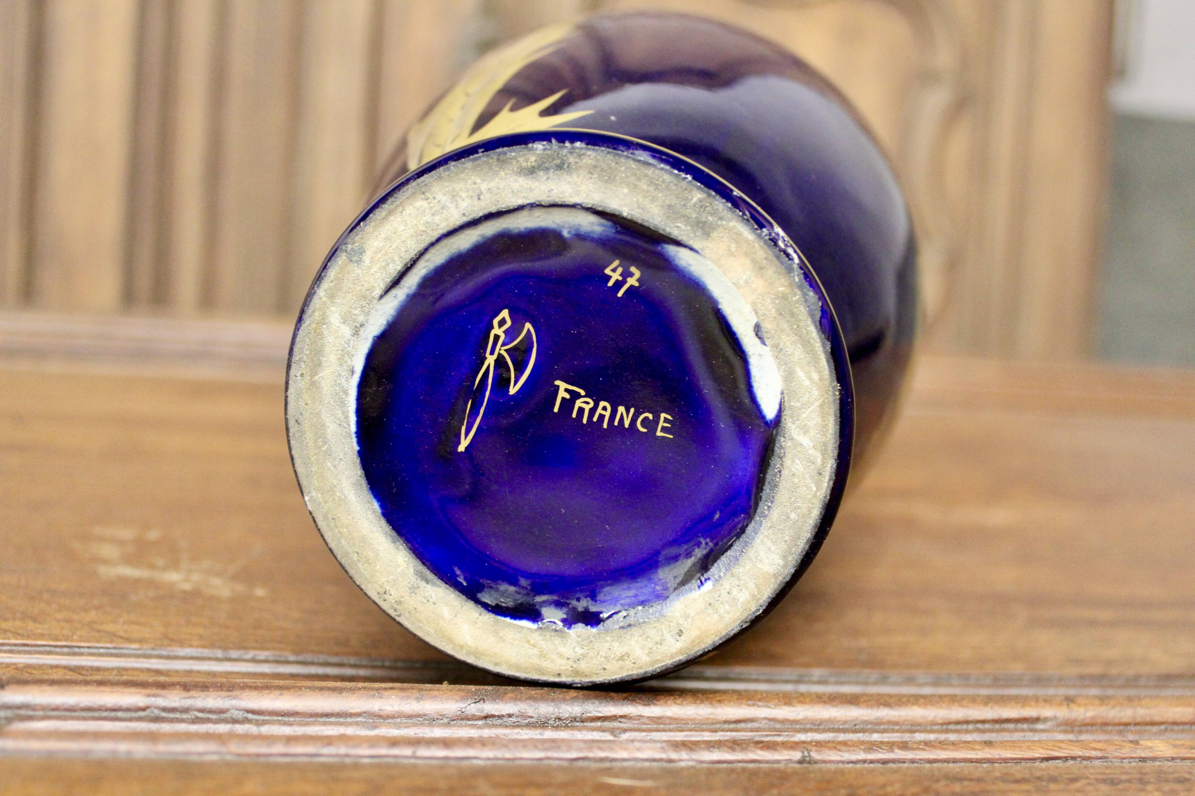 Vase with thistle by Gustave Asch, Tours blue, Sainte Radegonde