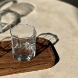 Trio of rounded rectangular trays or cups in monoxyl teak L:35