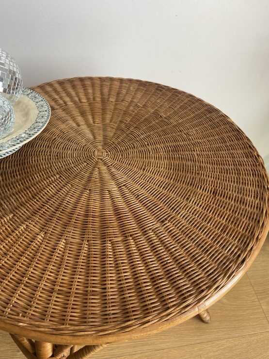 VINTAGE RATTAN SIDE TABLE PEACOCK PATTERN