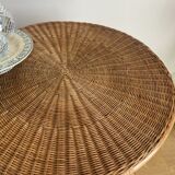 VINTAGE RATTAN SIDE TABLE PEACOCK PATTERN