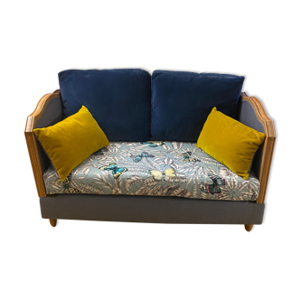 Banquette hirondelle tissu Thevenon entièrement refaite tissus Upcycling